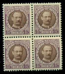 DANISH WEST INDIES #45v (43) 15bit Fred VIII, Blk of 4 INVERTED WMK, Facit $350+