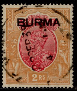 BURMA GVI SG14, 2r carmine & orange, FINE USED. Cat £29.