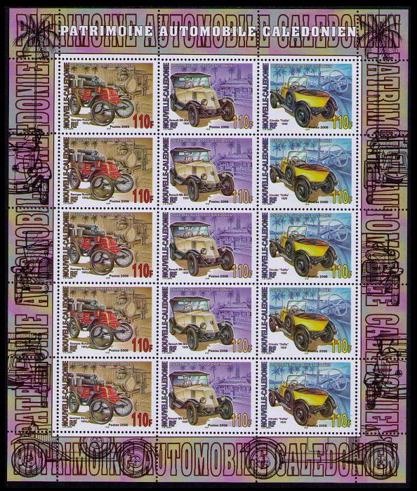 New Caledonia Vintage Cars Sheetlet of 15v SG#1371/73 MI#1384-86