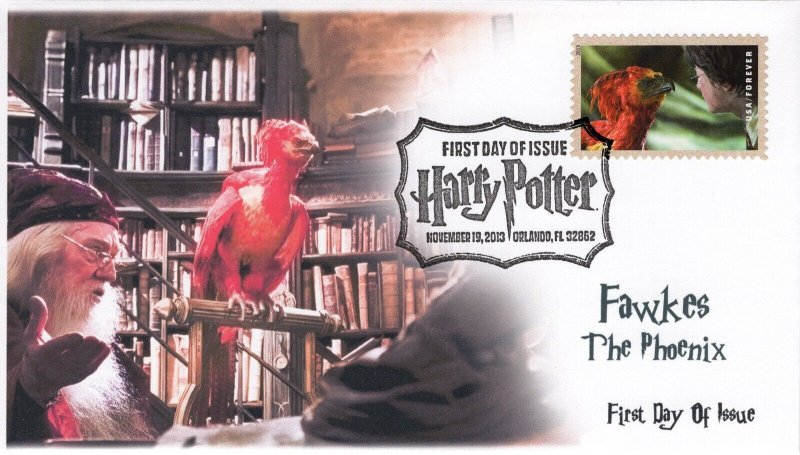 AO-4829-2, 2013, Harry Potter, FDC, Add-on Cachet, Pictorial Postmark, Fawkes th