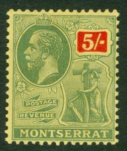 SG 59 Montserrat 1916-22. 5/- green red/yellow. Unmounted mint CAT £65