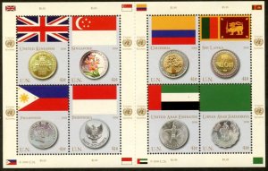 UNITED NATIONS Sc#NY 953 GE 484 VI 421 2008 Flags & Coins Sheet Cpl MNH