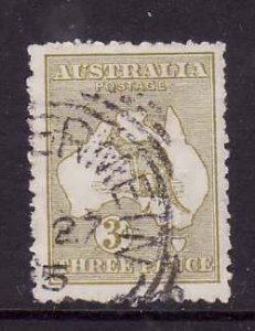 Australia-Sc#5- id7-used 3p olive bister--Animals-Maps-Kangaroo-1913-