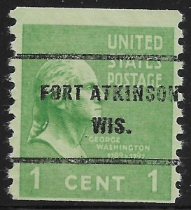 US Bureau Precancels: WI: Fort Atkinson; #839-61; 1¢ coil Prexy; PSS CV $2.50