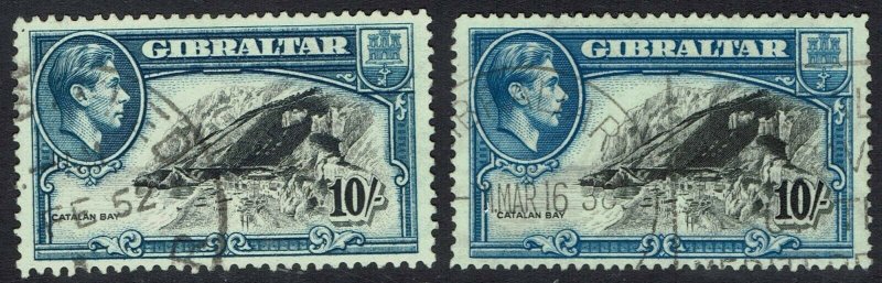 GIBRALTAR 1938 KGVI CATALAN BAY 10/-  PERF 13 AND 14 USED