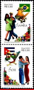 2967-68 BRAZIL 2005 SAMBA, MUSIC, JOINT ISSUE, DANCE, C-2627-28, SE-TENANT MNH