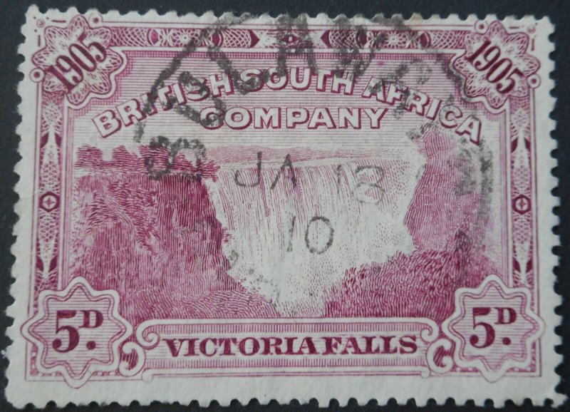 Rhodesia 1905 Falls Five Pence with BULAWAYO Month Day (SC) postmark