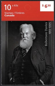 Canada #2660a P Robertson Davies (2013). Booklet of 10 stamps. MNH