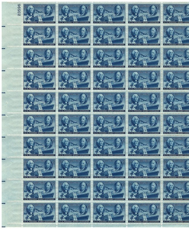 #947 – 1947 3c U.S. Postage Stamp Centenary – MNH OG Sheet