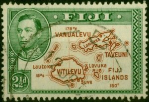 Fiji 1942 2 1/2d Brown & Green SG256ba P.13.5 'Extra Island' Fine Used