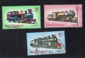 New Zealand 1973 3c, 4c & 5c Locomotives, Scott 517-519 used, value = $1.00