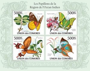 COMOROS - 2010 - Butterflies Indian Ocean  - Perf 4v Sheet - Mint Never Hinged