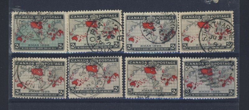 8x Canada 1898 Xmas Map Stamps Used fine to VF Guide Value = $72.00