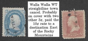 Doyle's_Stamps: Walla Walla, Wash. Territorial Cancels, Scott #63 & #65