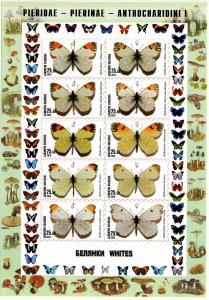 BASHKIRIA RUSSIA LOCAL SHEET IMPERF BUTTERFLIES