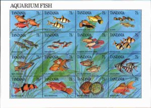 Fish by Tanzania MNH Sheet of 16 Sc 770