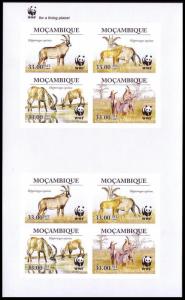 Mozambique WWF Roan Antelope Imperforated Sheetlet of 2 sets / 8 stamps