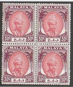 MALAYA-PAHANG #69  MINT NEVER HINGED BLOCK OF 4