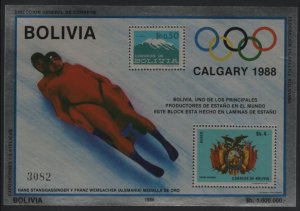 Bolivia 1986 unused Sc C320, 616 Calgary Winter Olympics Sheet