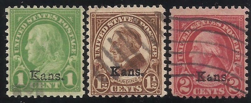 658-660 1c -2c  Kans Overprints Used VG-Fine-F/VF Centering (See scan)