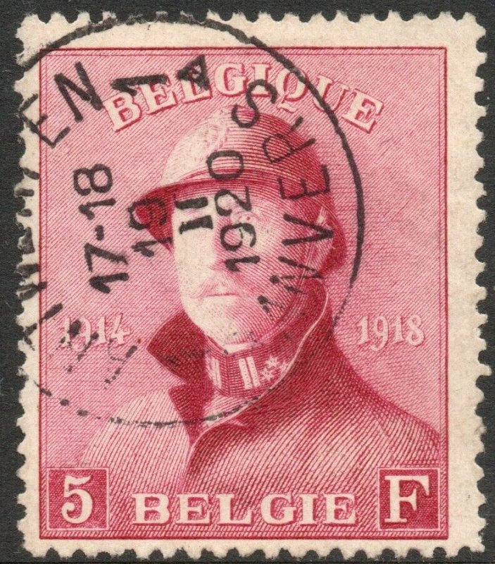 BELGIUM-1919 5F Red Sg 249 VERY FINE USED V41547