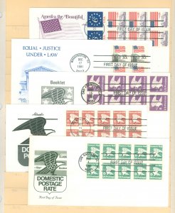 US 1819a/2113a 1981-85 5 booklet pane U/A FDCs, artmaster cachets