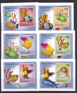 Guinea Bissau 2010 Fish Corals Tropical 6 S/Sheets Deluxe Edition MNH**