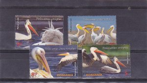 ROMANIA 2015 STAMPS Danube Delta Pelicans birds UNESCO MNH set