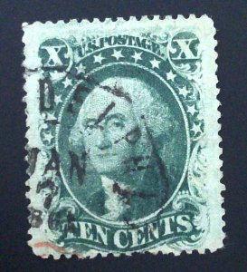 Scott #32 - VF - 10c Green - Washington - Type II - Used - 1857