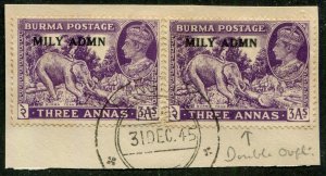 Burma #43 Used Pair Overprint Variety