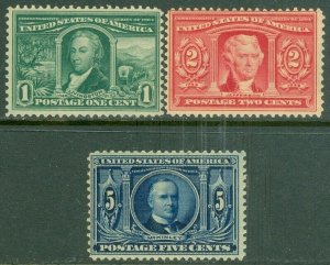 EDW1949SELL : USA 1904 Scott #323-24, 326 Fine, Mint Never Hinged. Catalog $300.