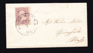 US 64 3c Washington Pink on Small Massachusetts Cover Fine SCV $825