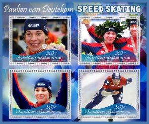 Stamps. Speed Skating Paulien van Deutekom  2022 year 1+1 sheets perf Gabon