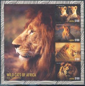 LIBERIA  2015 WILD CATS OF AFRICA  SHEET   I  MINT NEVER HINGED