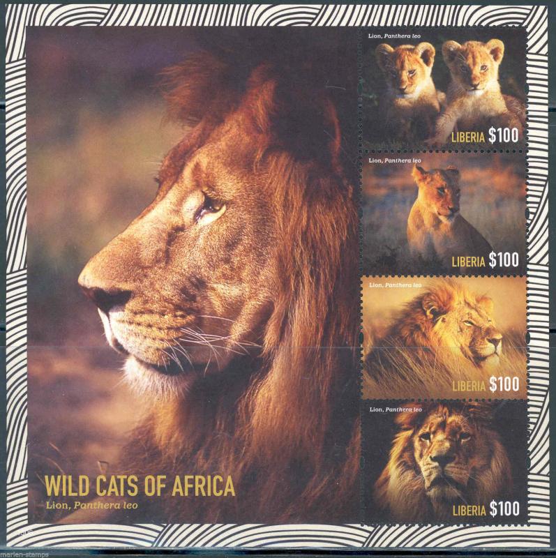 LIBERIA  2015 WILD CATS OF AFRICA  SHEET   I  MINT NEVER HINGED