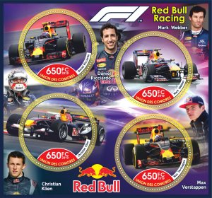 Stamps. Cars.  Formula one, Red Bull 2019 year 1+1 sheets perforated