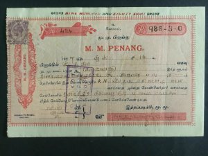 1927 Singapore Straits Settlements Revenue Stamps on Document