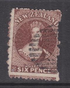 NEW ZEALAND, 1867 QV 6d. Brown, used, perforation pins fault at base.