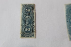 REVENUE : R60a   USED 50 CENT ORIGIN PROCESS-   IMPERFORATE HOLE