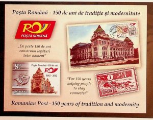 ROMANIA Sc 5391b NH SOUVENIR SHEET OF 2012 - STAMPS-ON-STAMPS