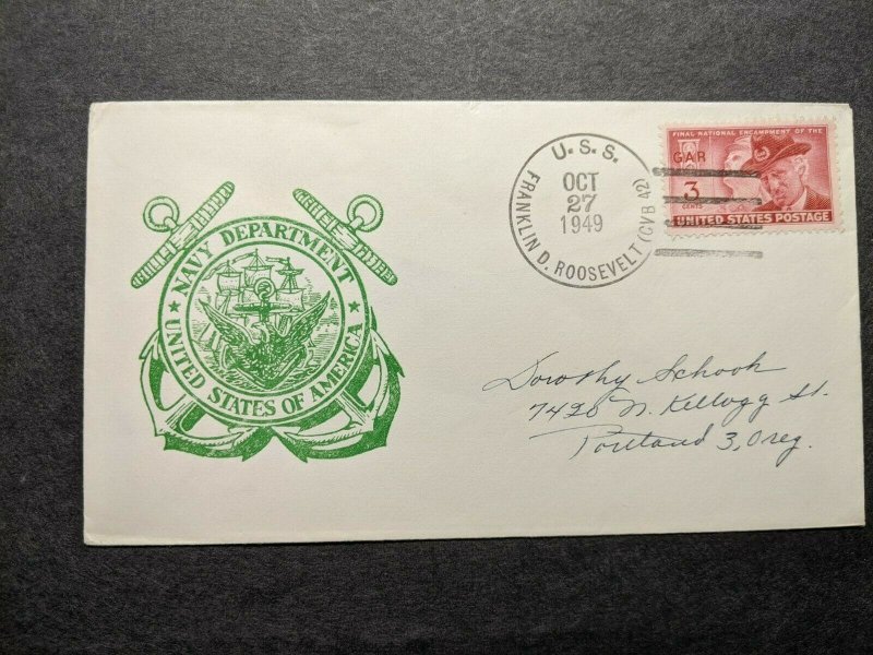 USS FRANKLIN D. ROOSEVELT CVB-42 Naval Cover 1949 Navy Day Cachet