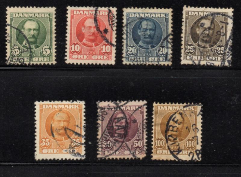 Denmark Sc 72-78 1907-1912 Frederik VIII stamp set used