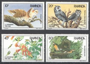 Ft138 1985 Rwanda Fauna Birds J. J. Audubon #1310-13 1Set Mnh