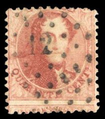 Belgium #16c Cat$35, 1863 40c carmine rose, perf. 12 1/2, used