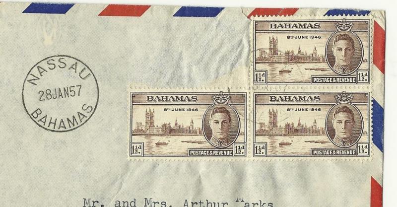 1957 Bahamas To USA Cover - 3 Stamps - Peace Issue