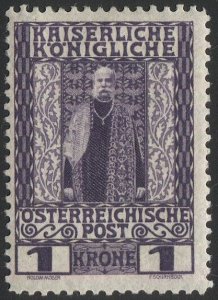 AUSTRIA 1908  Sc 124  1k  MLH/hr  VF