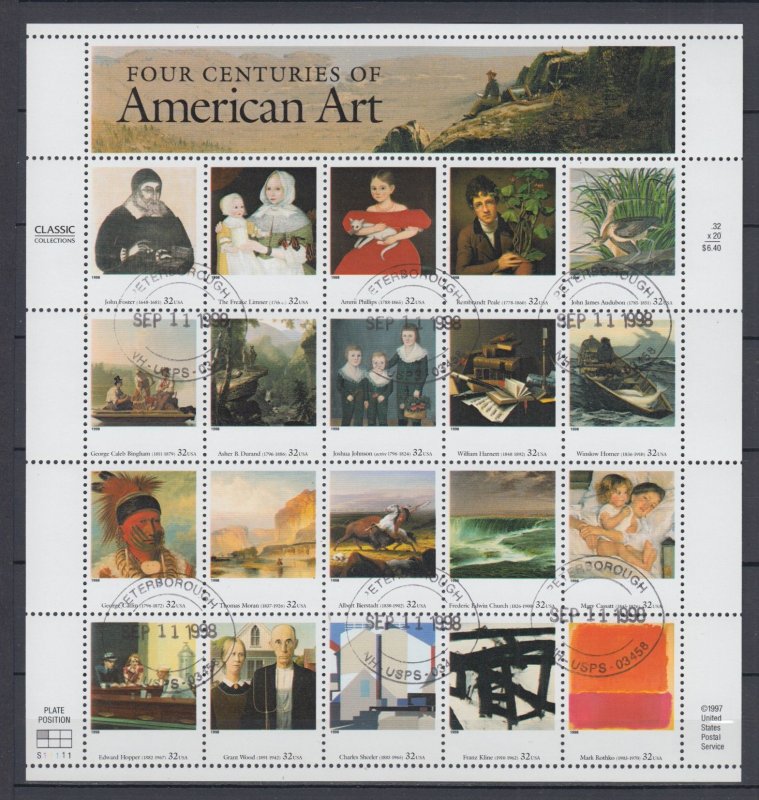USA #3236 American Art Sheet of 20 Stamps VF Used