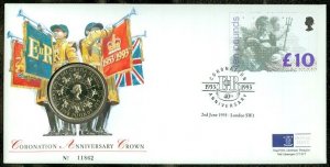 EDW1949SELL : GREAT BRITAIN 1993 Seahorse cover with £5 coin.