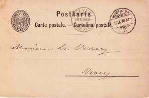 Switzerland 1879 Postal Card Stationery Montreux to Vevey Carte Postale