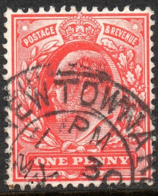 1902 Sg 220 1d bright scarlet with Newtonards County Down Double Circle Cancel